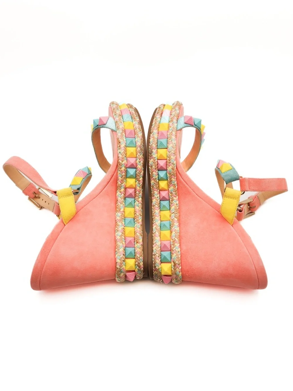 Christian Louboutin Suede Pink Pastel Studded Wedge Platform Sandals EU 38 - Picture 6 of 8